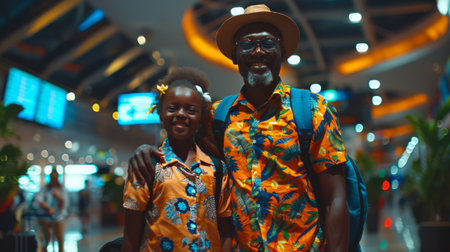 A man and a little girl standing in an airport, AIの素材
