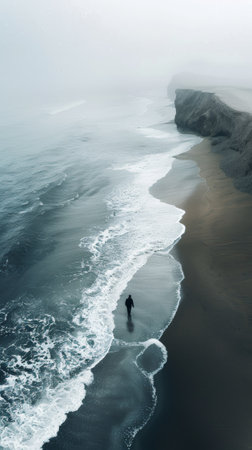 A person walking along the beach with a surfboard in hand, AIの素材