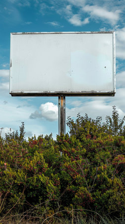 A large white billboard sitting in the middle of a field, AIの素材