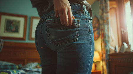 A woman in jeans standing with her back to the camera, AIの素材