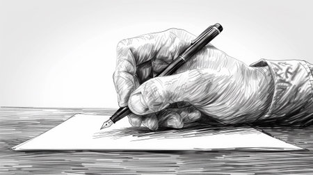 A hand writing on a piece of paper with a pen, AIの素材