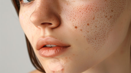 A close up of a woman with freckles on her face, AIの素材