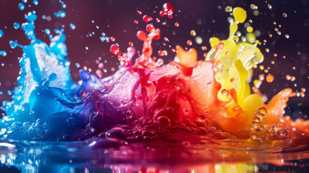 A close up of a colorful liquid splashing into the air, AIの素材
