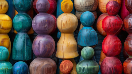 A group of wooden figurines are arranged in a pattern, AIの素材