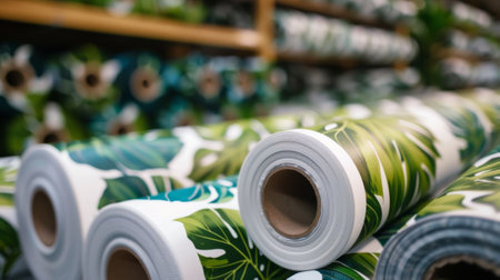 A bunch of rolls of paper with green leaves on them, AIの素材