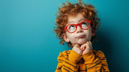 A little boy with red hair wearing glasses and a yellow shirt, AIの素材