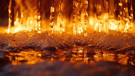 A close up of a fire hydrant with water flowing out, AIの素材