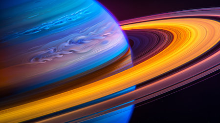 A close up of saturn with a colorful ring around it, AIの素材