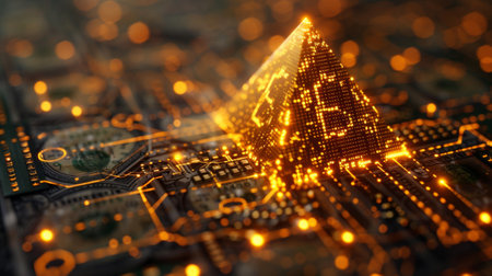 A pyramid made of lights on top of a circuit board, AIの素材