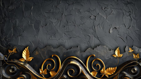 A black and gold decorative frame with leaves on it, AIの素材