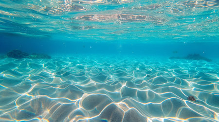 A view of the ocean floor with a clear blue sky above, AIの素材