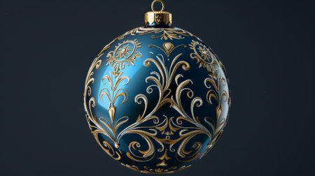 A blue ornament with gold design hanging from a black background, AIの素材
