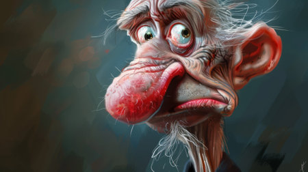 A cartoon drawing of an old man with a big nose, AIの素材