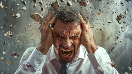 A man in a white shirt and tie holding his head, AIの素材
