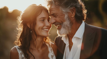 A man and woman smiling at each other in a field, AIの素材