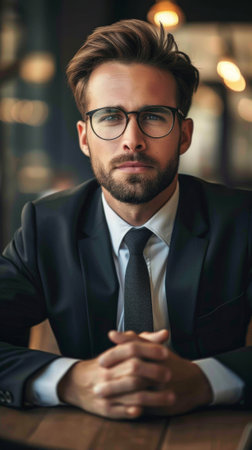 A man in a suit and tie sitting at the table, AIの素材