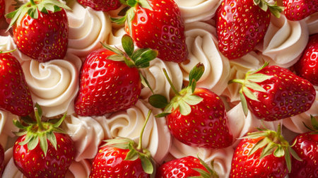 A close up of a bunch of strawberries and cream on top, AIの素材