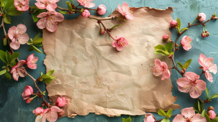 A piece of a paper with flowers and leaves on it, AIの素材