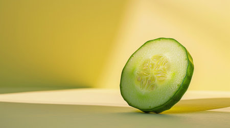 A cucumber cut in half on a table with light behind it, AIの素材