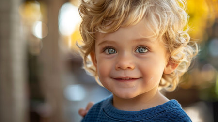A close up of a young child with blonde hair smiling, AIの素材
