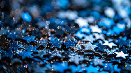 A close up of a bunch of blue and silver stars, AIの素材
