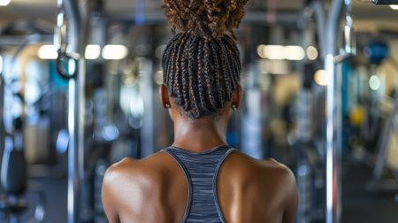 A woman in a gym with her back to the camera, AIの素材