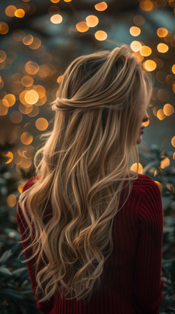 A woman with long blonde hair sitting on a tree, AIの素材