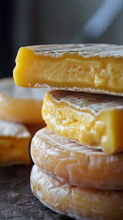 A close up of a bunch of cheese on top of each other, AIの素材