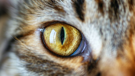 A close up of a cats eye with yellow iris, AIの素材