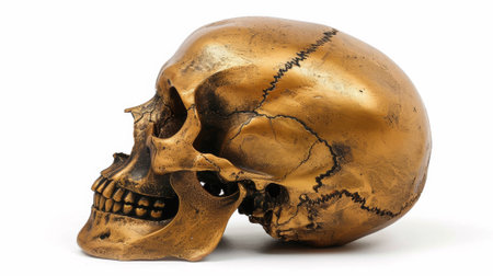 A golden skull on a white background with no other objects, AIの素材