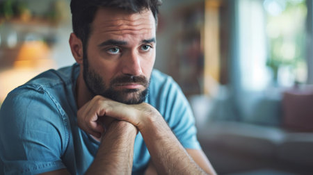 A man with a beard sitting in front of the couch, AIの素材
