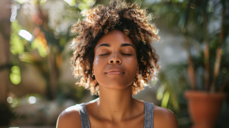 A woman with curly hair and a tank top looking at the camera, AIの素材