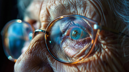 An old woman with glasses looking at something in the distance, AIの素材