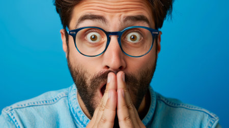 A man with glasses and a beard covering his mouth, AIの素材