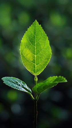 A close up of a leaf on the end of a branch, AIの素材