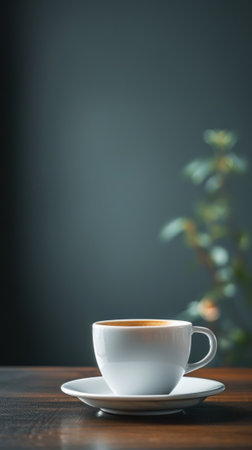 A cup of coffee is on a wall mounted holder, AIの素材