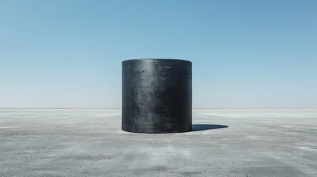 A black cylinder sitting on a plain with no people around, AIの素材