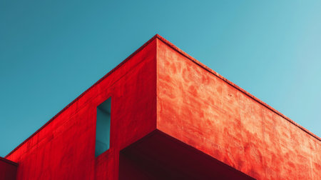 A red building with a clock on its side against the sky, AIの素材