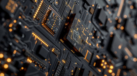 A close up of a circuit board with many lights on it, AIの素材