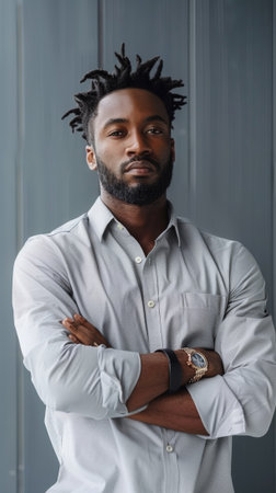 A man with dreadlocks wearing a white shirt and gray tie, AIの素材