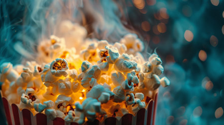 A close up of a popcorn bowl with some popping in it, AIの素材
