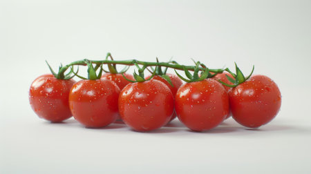 A bunch of tomatoes are sitting on a table with water drops, AIの素材