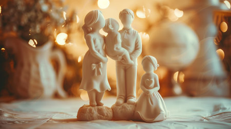 A figurine of a family with two children and one adult, AIの素材
