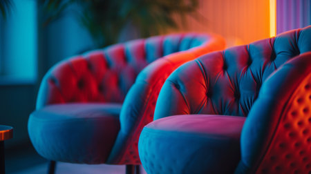 Two chairs are sitting in a room with bright lighting, AIの素材