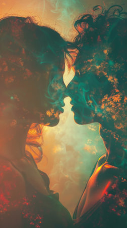 Two people are kissing each other with a blurred background, AIの素材