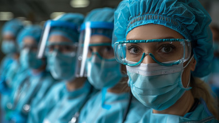 A group of medical professionals wearing protective gear and face masks, AIの素材