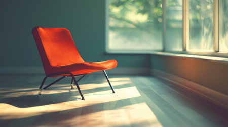 A chair sitting in front of a window with sunlight coming through, AIの素材