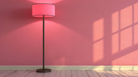 A lamp in a pink room with the sun shining through, AIの素材