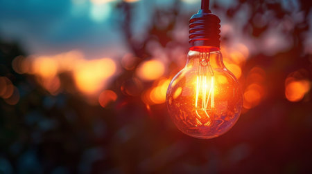 A close up of a light bulb with the sun shining through it, AIの素材