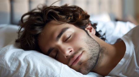 A man sleeping on a bed with his eyes closed, AIの素材